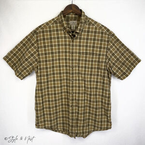 Vintage LL Bean Brown Heritage Plaid Gingham Button Up 100% Cotton Men's Large